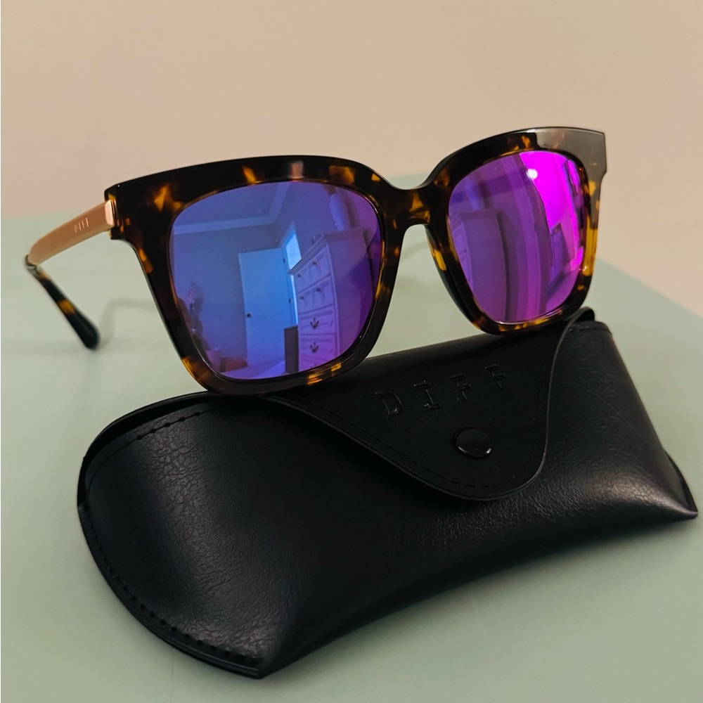 DIFF Tortoise Sunglasses Purple/Blue Mirrored  Lenses by Diff Charitable Eyewear